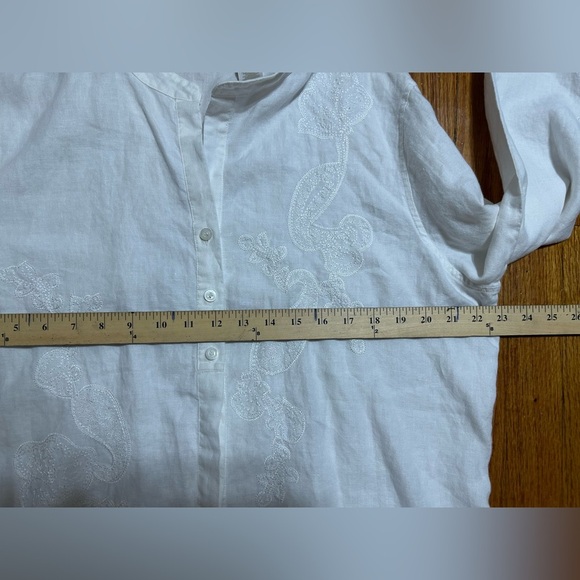 Liz Claiborne XL Linen Feminine Romantic Floral Embroidered Floral White Shirt - Picture 9 of 11